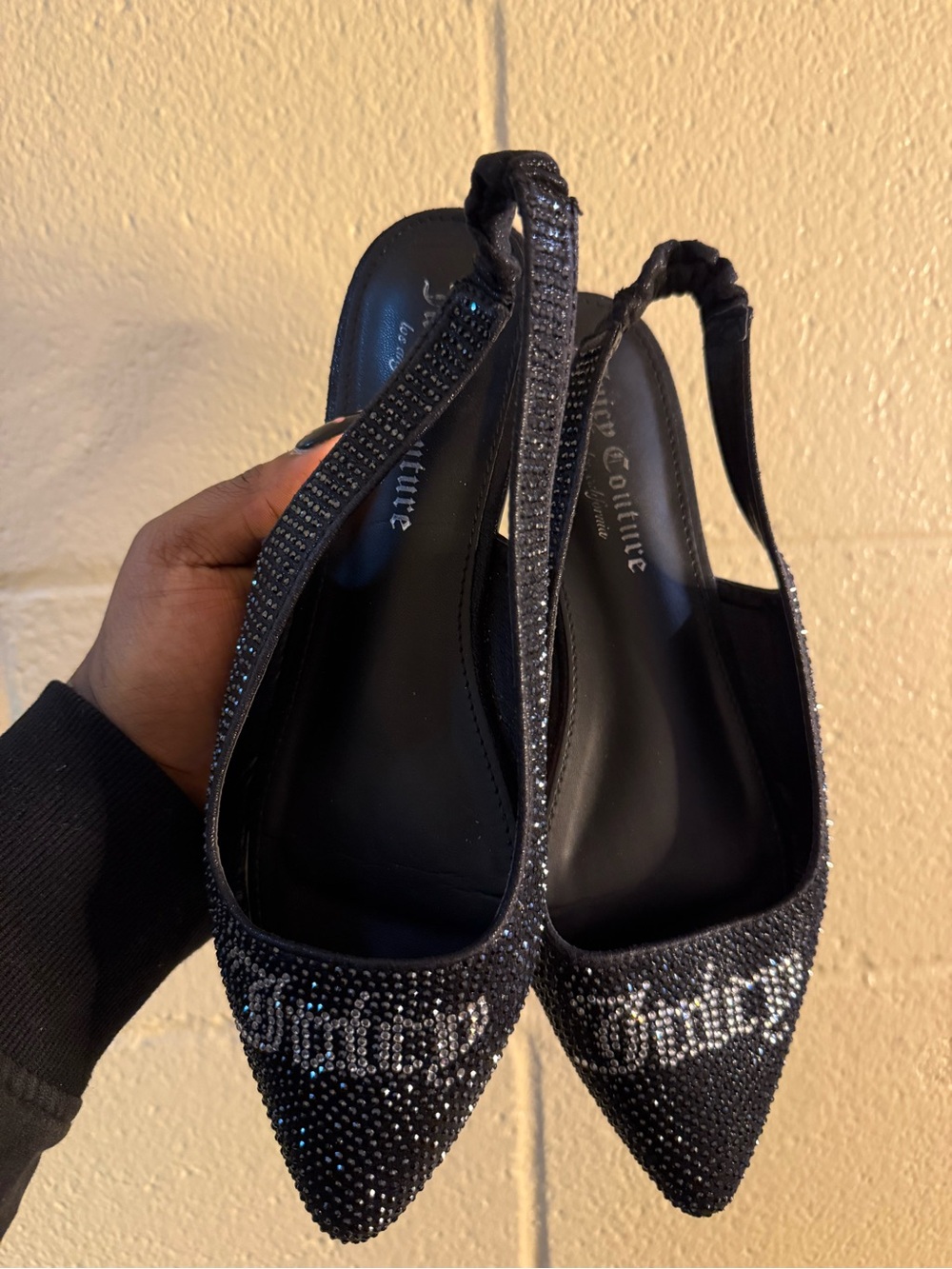 Juicy Couture Black Crystal Pointed Slingback Flats